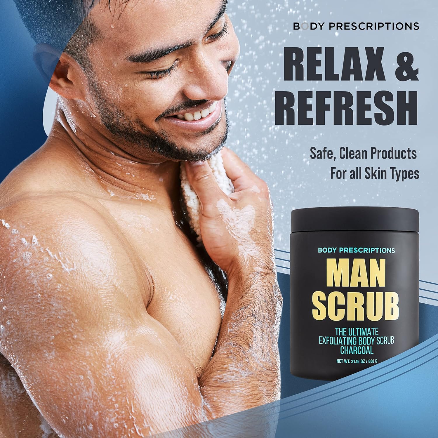 Body Prescriptions Men’s Exfoliating Body Scrub – Ultimate Skin Cleansing Wash in Jar with Twist-Top Lid, For All Skin Types